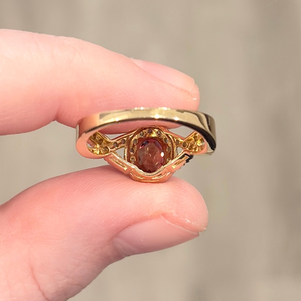 14K Madeira Citrine Diamond Ring Infinity Halo Vivid Red Orange, Oval Rose 6.25 - Picture 13 of 15